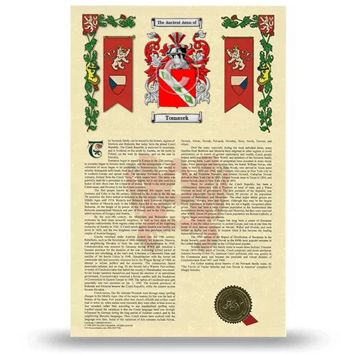 Tomasek Armorial History with Coat of Arms