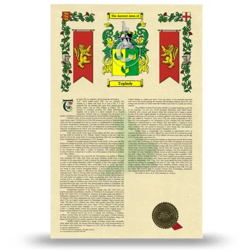 Toplady Armorial History with Coat of Arms