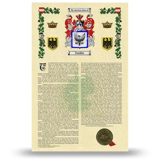 Trauber Armorial History with Coat of Arms