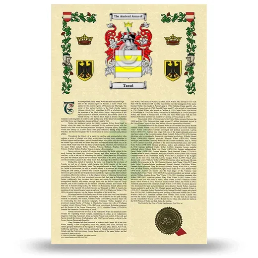 Traut Armorial History with Coat of Arms