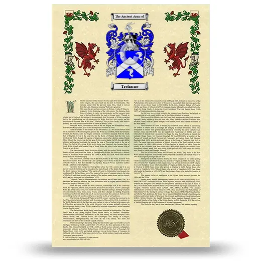 Treharne Armorial History with Coat of Arms