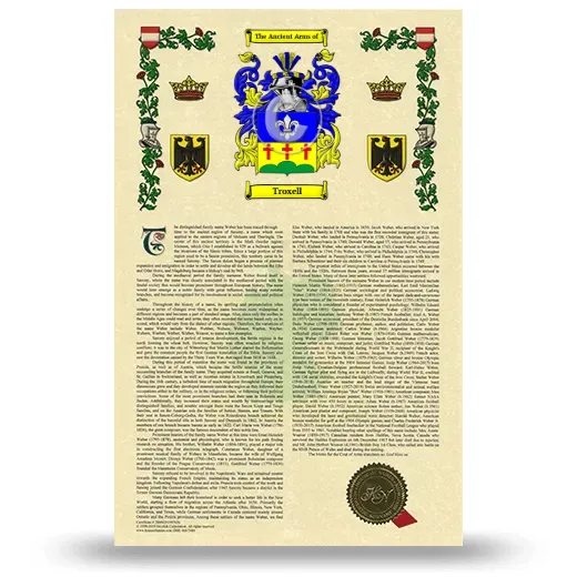 Troxell Armorial History with Coat of Arms