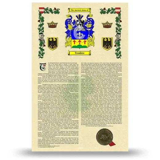Troxlere Armorial History with Coat of Arms