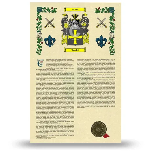 Trudel Armorial History with Coat of Arms