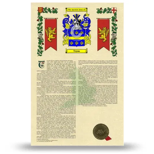 Tryon Armorial History with Coat of Arms