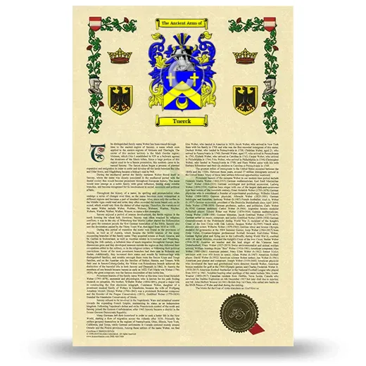 Tuerck Armorial History with Coat of Arms