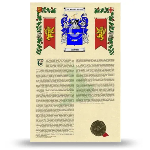 Turbott Armorial History with Coat of Arms
