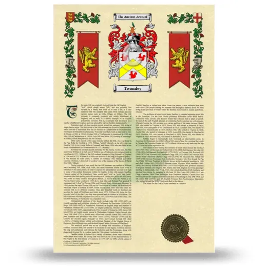 Twamley Armorial History with Coat of Arms