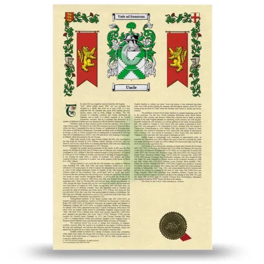Uncle Armorial History with Coat of Arms