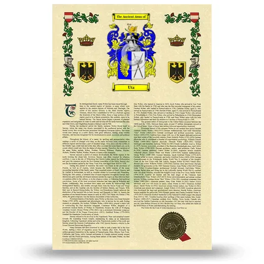 Utz Armorial History with Coat of Arms