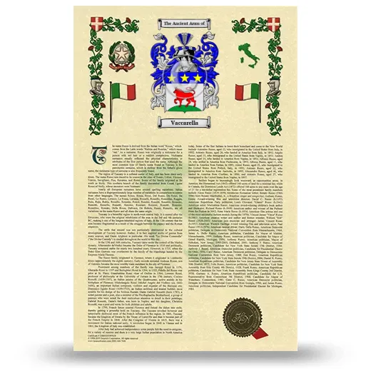 Vaccarella Armorial History with Coat of Arms