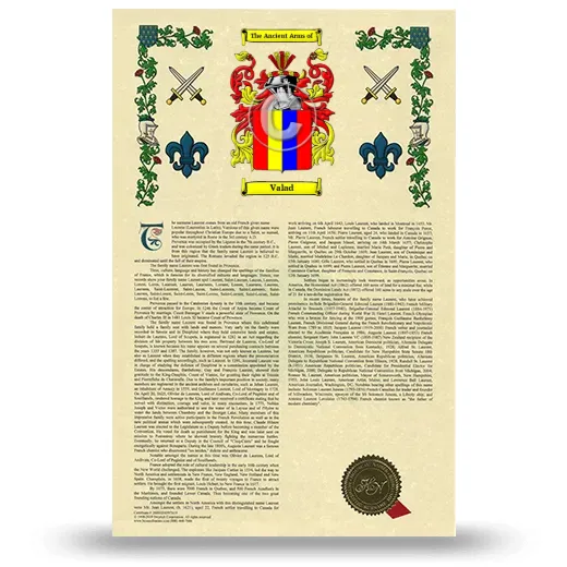 Valad Armorial History with Coat of Arms