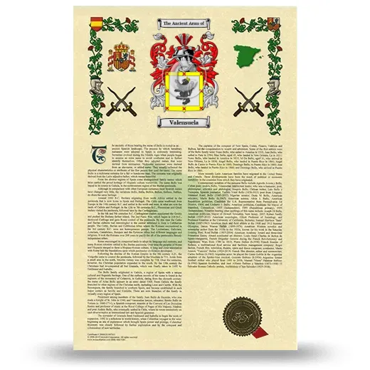 Valensuela Armorial History with Coat of Arms