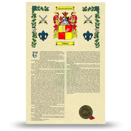 Valone Armorial History with Coat of Arms