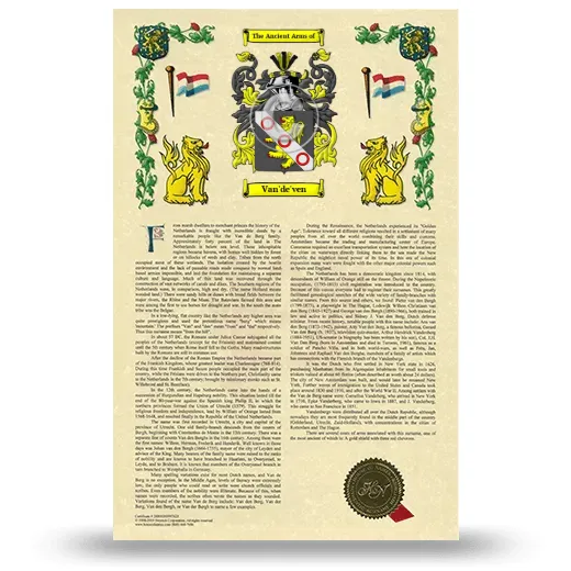 Van'de'ven Armorial History with Coat of Arms