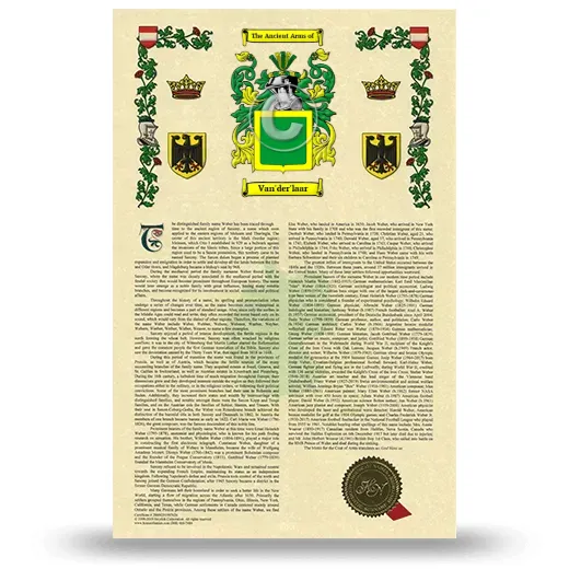 Van'der'laar Armorial History with Coat of Arms