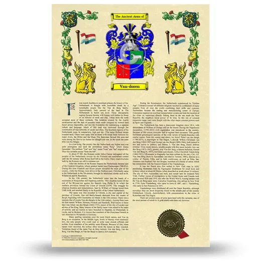 Van-doren Armorial History with Coat of Arms