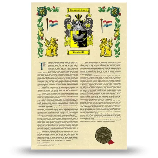 Vanderbilt Armorial History with Coat of Arms