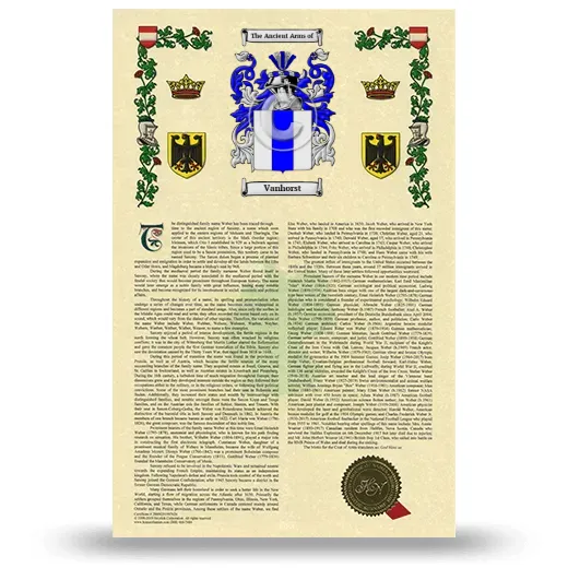 Vanhorst Armorial History with Coat of Arms