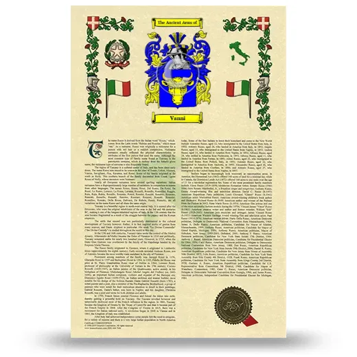 Vanni Armorial History with Coat of Arms