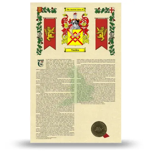 Varden Armorial History with Coat of Arms