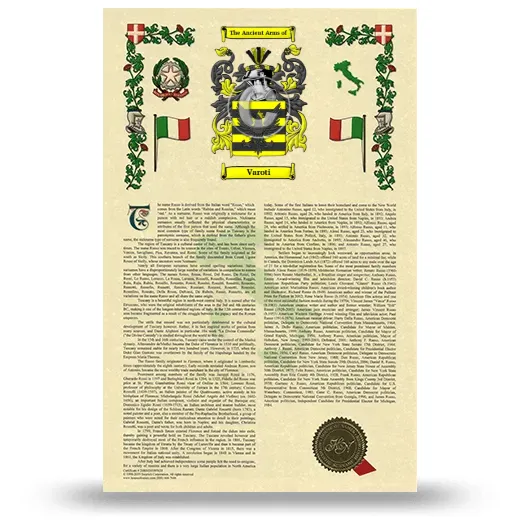 Varoti Armorial History with Coat of Arms