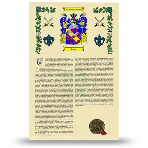 Vaux Armorial History with Coat of Arms