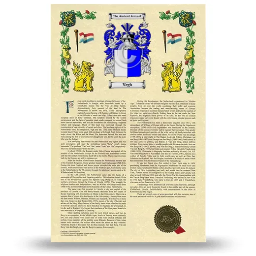 Vegh Armorial History with Coat of Arms
