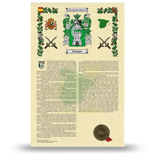 Velazque Armorial History with Coat of Arms
