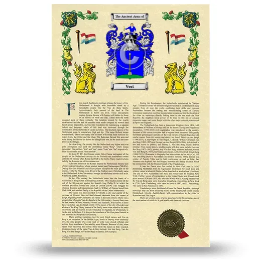 Vest Armorial History with Coat of Arms