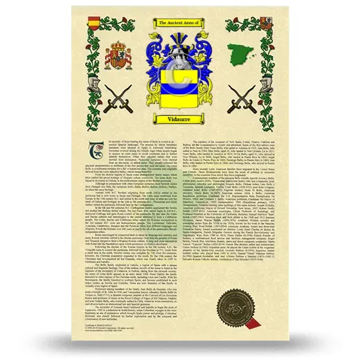 Vidaurre Armorial History with Coat of Arms