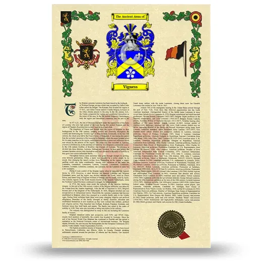 Vigness Armorial History with Coat of Arms