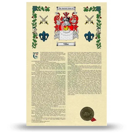 Villar Armorial History with Coat of Arms