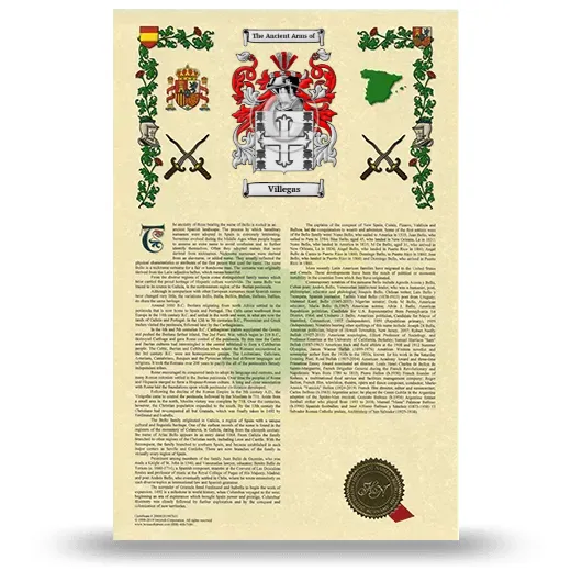 Villegas Armorial History with Coat of Arms