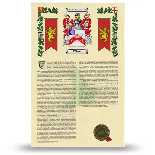 Villette Armorial History with Coat of Arms