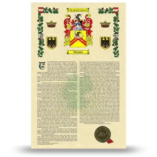 Vitzentz Armorial History with Coat of Arms