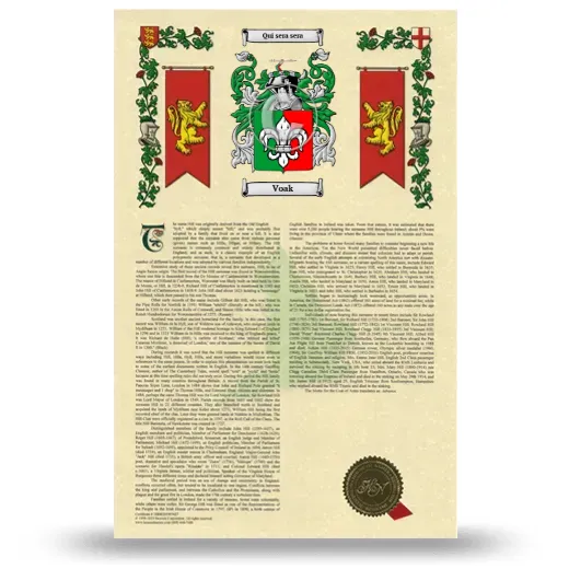 Voak Armorial History with Coat of Arms