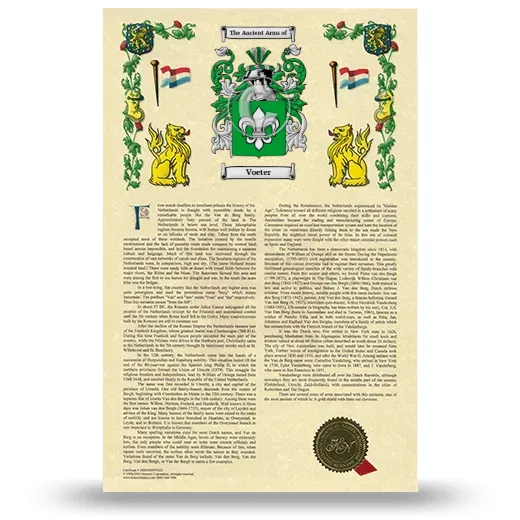 Voeter Armorial History with Coat of Arms