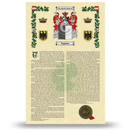 Vognsen Armorial History with Coat of Arms