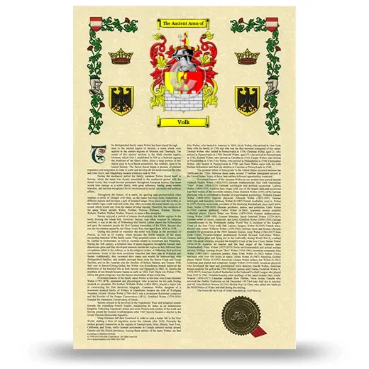 Volk Armorial History with Coat of Arms