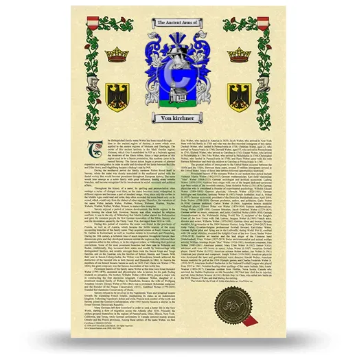 Von kirchner Armorial History with Coat of Arms