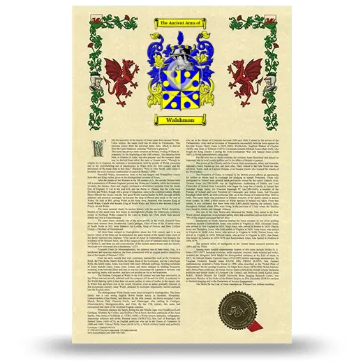 Walshman Armorial History with Coat of Arms