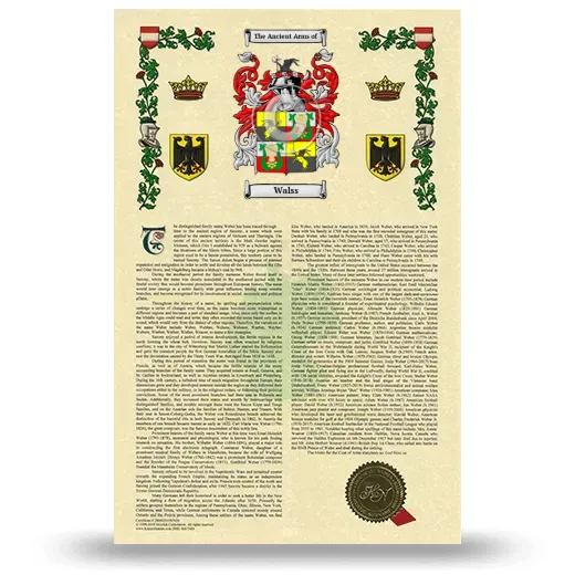 Walss Armorial History with Coat of Arms