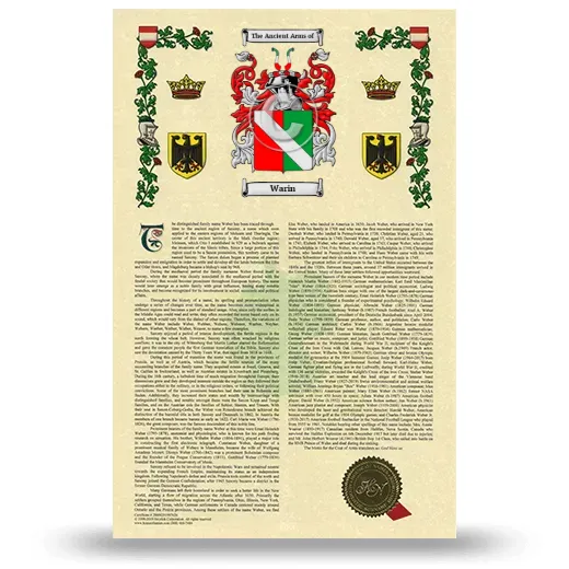 Warin Armorial History with Coat of Arms