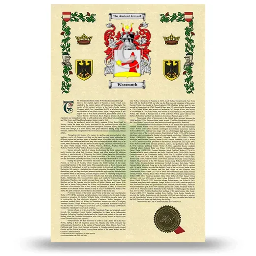 Wassmuth Armorial History with Coat of Arms