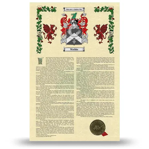 Watkin Armorial History with Coat of Arms