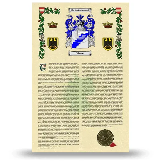 Wette Armorial History with Coat of Arms