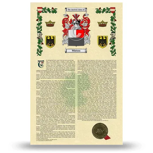 Wieters Armorial History with Coat of Arms