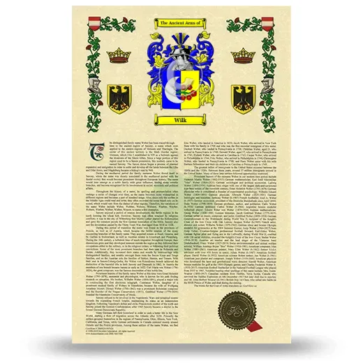 Wilk Armorial History with Coat of Arms