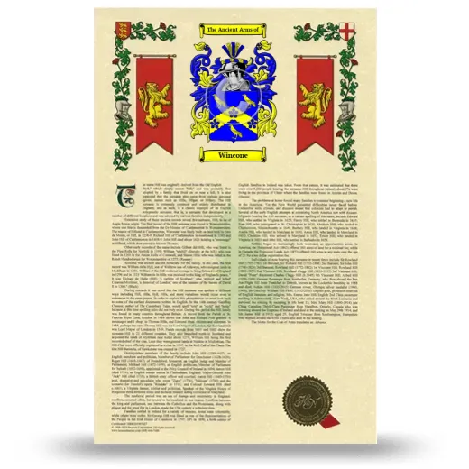 Wincone Armorial History with Coat of Arms